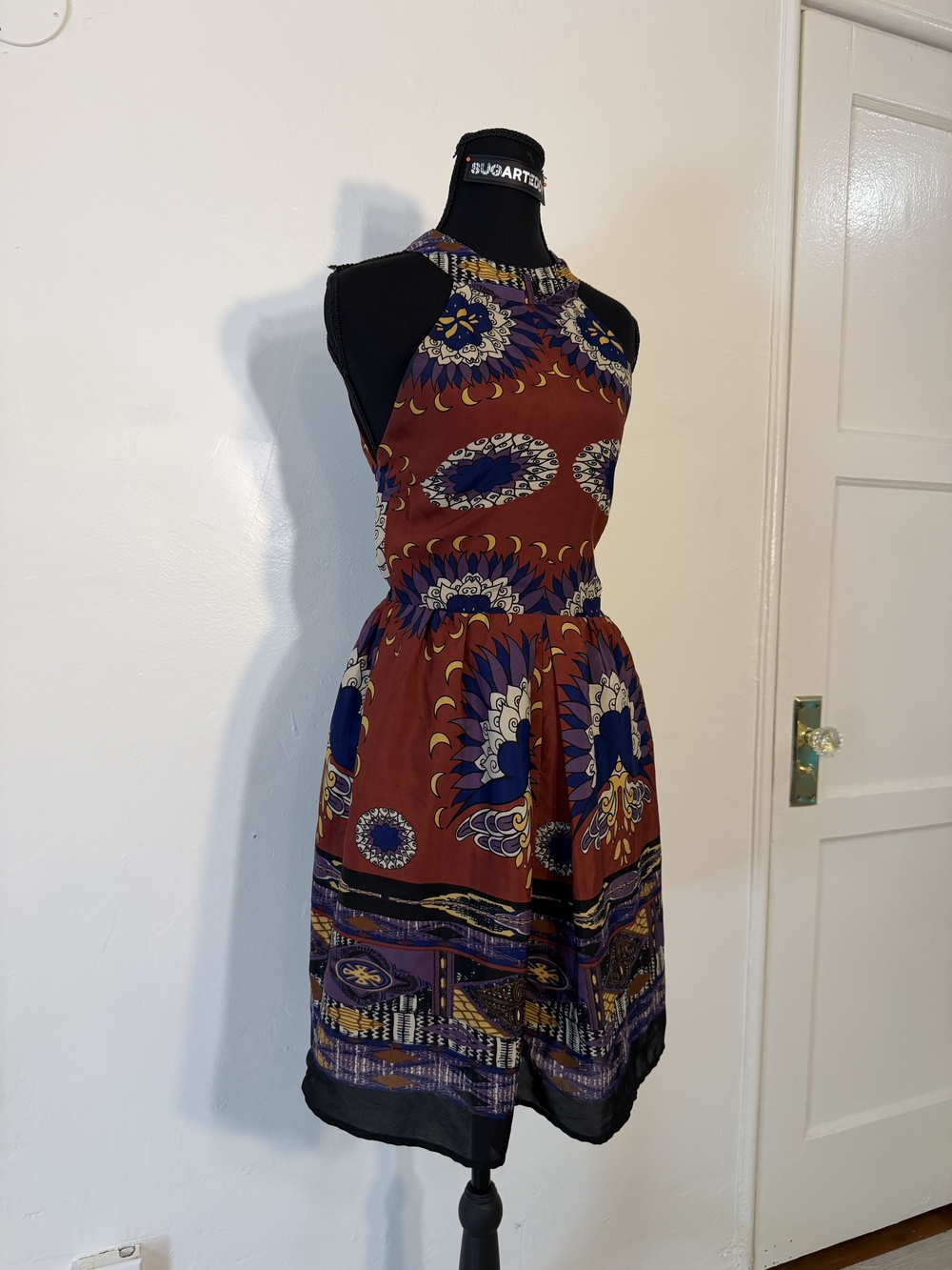 MM Couture Rust and Navy Printed Halter Midi Dress